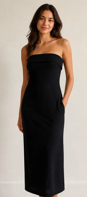 Banana Republic Black Foldover Column Maxi dress Stretch 00 Petite thumbnail 1