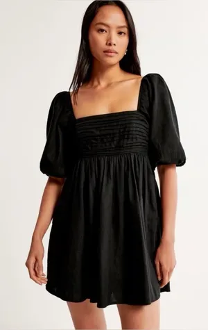 Abercrombie & Fitch Emerson Puff Sleeve Mini Dress Black Linen Womens Size XS‎ thumbnail 1