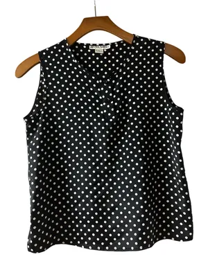 VTG Hana Sung Black & White Polka Dot Sleeveless Top thumbnail 1