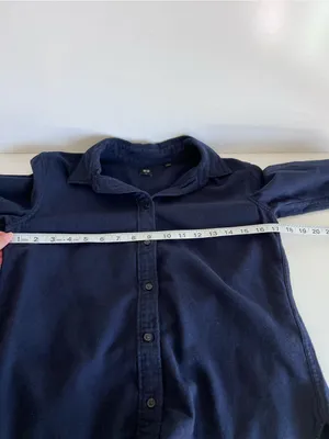 Uniqlo Women's Button Down Shirt Long Sleeve Navy Blue Cotton Long Sleeve thumbnail 7
