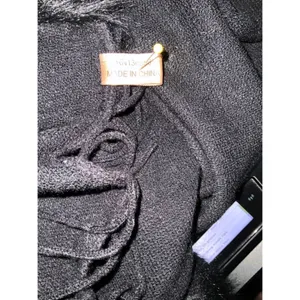 Black Faux Fur Trim Fringe Knit Vest Open Front Sleeveless Wrap Shawl RN136026 thumbnail 4