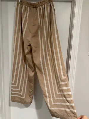 Wide Leg Striped Palazzo Pants - Beige thumbnail 5