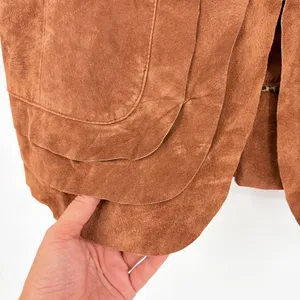 Chicos Brown Genuine Suede Vest Sz 2/L Boho Coastal Cowgirl Y2K Pleated Western thumbnail 8