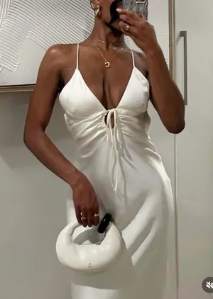 Zara dress midi maxi ivory satin tied slip evening summer wedding party thumbnail 9