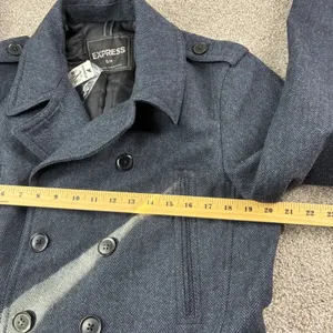 Express Size S Navy Herringbone Double Breasted Peacoat Jacket Military NWT thumbnail 8