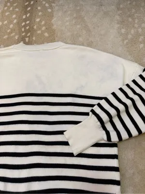 Black Ivory Striped Breton Knit Sweater Women’s M Oversized Crewneck thumbnail 8