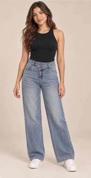 Halara Flex Crossover Waist Wide Leg Jeans Petite XS Light Wash thumbnail 1