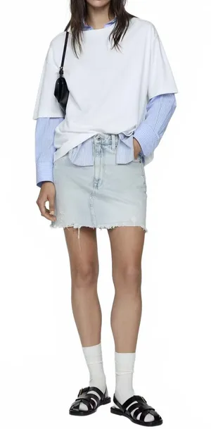 Mango Denim Miniskirt with Frayed Hem Mini Skirt NWT Elena Light Blue XS thumbnail 1