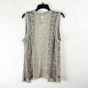 CHICO’S Tan Open Knit Cardigan Small Festival Concert Boho Western Cabin Neutral thumbnail 2