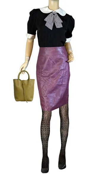 Vintage 1990'S Plum Purple Leather Midi Skirt (14) thumbnail 1
