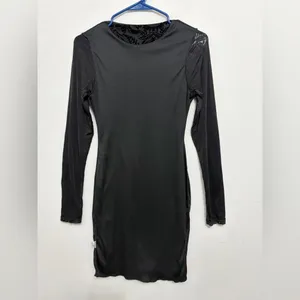 Windsor women’s Size S Black Velvet Burnout Bodycon Dress Long Sleeve(E38)✨ thumbnail 11