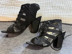 Black lace-up caged high-heel sandal thumbnail 4
