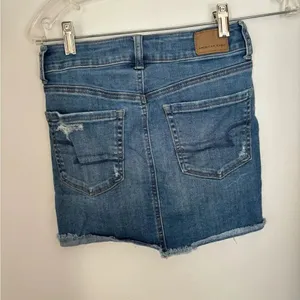 American Eagle Hi-Rise Mini Denim Jean Skirt Distressed Size 0 Blue thumbnail 6