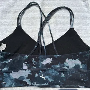 JoyLab Strappy Camo Blue, Grey, and Black Sports Bra thumbnail 2