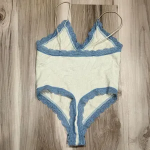 Urban Outfitters Out From Under Lace Trim Bodysuit Cream Blue Women’s Small thumbnail 4