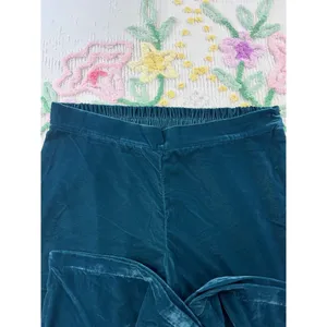 Wynne Collection Teal Blue Velvet Wide Leg Pants XL Elastic Waist Flowy‎ Elegant thumbnail 6