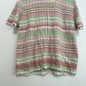 ALFRED DUNNER White Mauve Pink Green Chevron Striped Short Sleeve Sweater Top L thumbnail 4