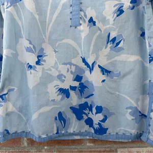 Gretchen Scott Cotton Tunic Shirt Women’s Medium Blue Beaded Floral Embellished thumbnail 3