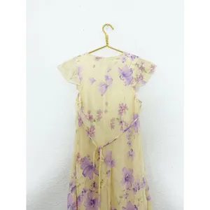 Vintage 90s City Triangles Butter Yellow Floral Midi Dress Fairy Coquette Y2K thumbnail 10