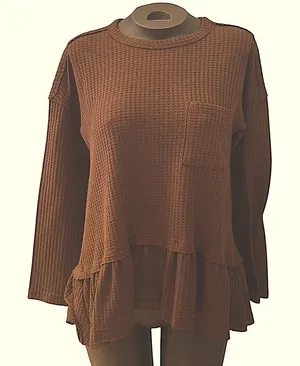 Small •Oversized•Waffle Knit•Peplum•Long Sleeve Tunic•Warm•Figure Flattering thumbnail 1