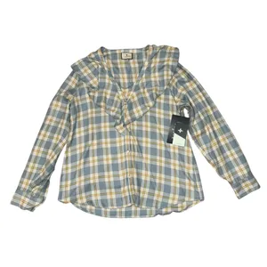 Tuckernuck NWT Blue V Neck Ruffle Eileen Button down women’s size XXL thumbnail 6
