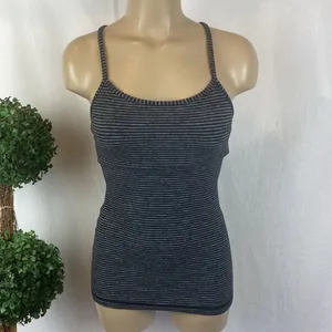Lululemon Black & Gray Striped Sleeveless Athletic Sport Tank Top 4 thumbnail 2