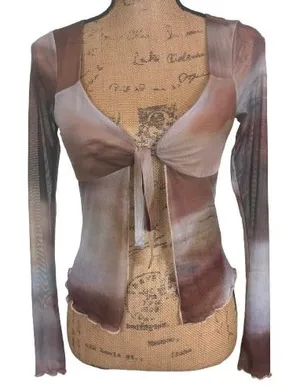 NWT Windsor Dreamy Watercolor Mesh Tie Front Top Fairycore Earthy Festival Small thumbnail 1