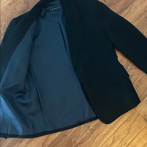 Theory Black Navy Satin Lined Fitted Blazer Size 0 thumbnail 4
