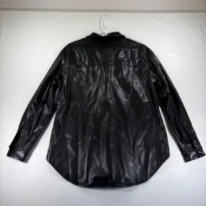 Fashion Womens Black Faux Leather Button Down Shirt‎ Oversized Shacket NEW Small thumbnail 7