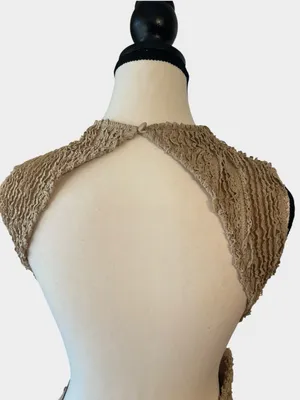 NWT Babyboo Aphrodite Beige Textured Ruched Open Back Mini Dress M thumbnail 4