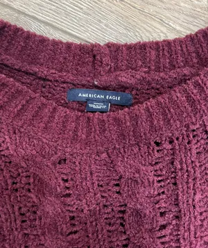 Chenille Maroon Red Cable Knit Sweater thumbnail 2