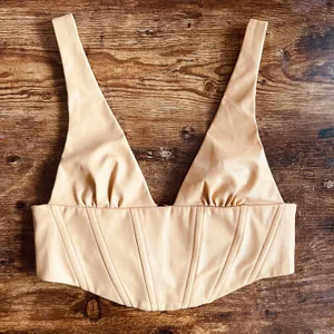 ZARA Tan Faux Leather V Neck Cropped Corset Top thumbnail 5