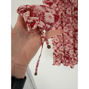 Free People Mini Dress These Dreams L Red Tea Floral Pleated Ruffle Cottagecore thumbnail 6