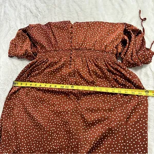 Taylor Rust Polka Dot Midi Dress Size 16 V-Neck Smocked Boho Chic thumbnail 13