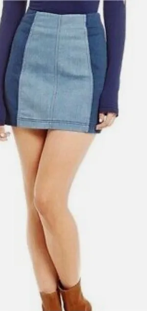 Free People Womens Size 8 Blue Two Toned Modern Femme Color Block Mini‎ Skirt thumbnail 1