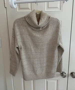 Cream Chunky Knit Turtleneck Sweater Tan thumbnail 1