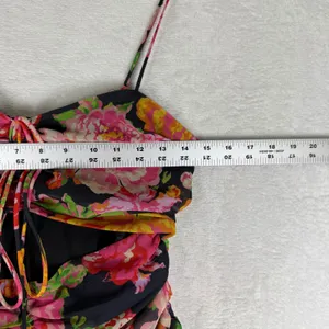 Runaway the Label Floral Ruched Cut Out Mini Dress Black Pink US 4 S thumbnail 3