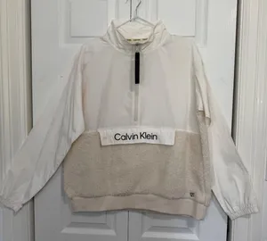 NWT Calvin Klein Sherpa and Windbreaker Half Zip Mock Neck Jacket Large thumbnail 1