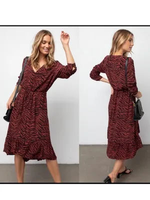 Rails Rust Black Tiger Stripe High Low Ruffle Hem Midi Dress Size Medium thumbnail 2