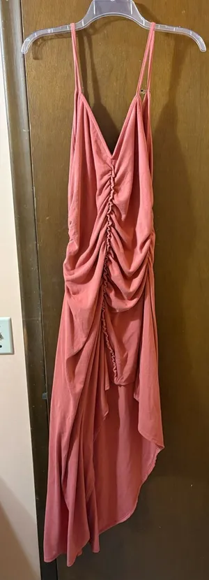 Free People Beach Coral Ruched Sleeveless Asymmetrical Hem Midi Dress thumbnail 1