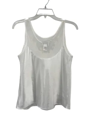 White Beaded Camisole Tank Top Womens M Sleeveless Elegant Used Embroidery thumbnail 2