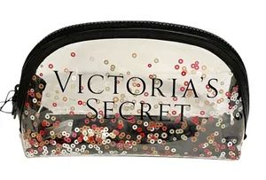 Victorias Secret Sequin Clear Transparent Black Trim Makeup‎ Travel Bag NEW thumbnail 1