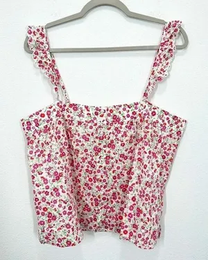 Aqua Lounge Size L Ruffle Sleeve Cotton Poplin Button Front Tank Pajama Top‎ NWT thumbnail 1