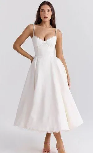 White / Ivory Tulle Midi Tea Length Dress thumbnail 1