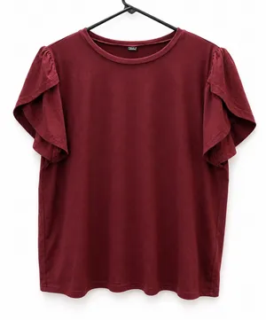 SHEIN Maroon Ruffle Sleeve Crewneck Tee thumbnail 1
