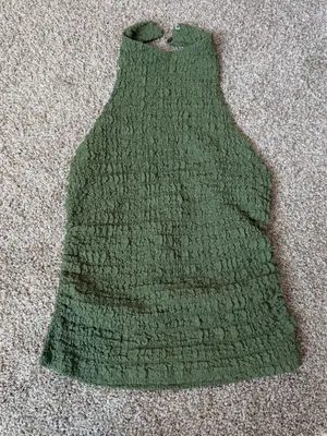 Zara Olive Green High-Neck Textured Tank thumbnail 3