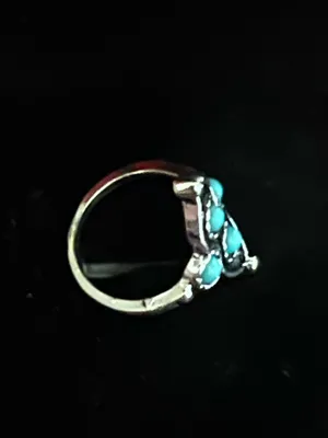 Women’s Stainless Steel Silver Aztec Faux Turquoise Embellished Ring Size 6 thumbnail 2