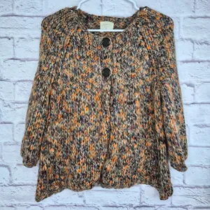Relativity Chunky Knit Cardigan Sweater Large Mohair Alpaca Blend Brown Orange thumbnail 1