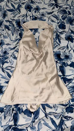 Zara Cream Satin Halter Cowl Top with Fringe thumbnail 3