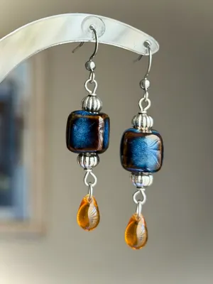 Handmade ceramic cube & Czech teardrop chic boho retro vintage style dangle earrings thumbnail 2